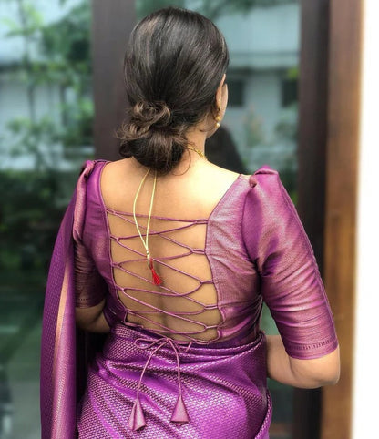 Valmika Purple Soft Kanjivaram Silk Drape with Unique Blouse Piece