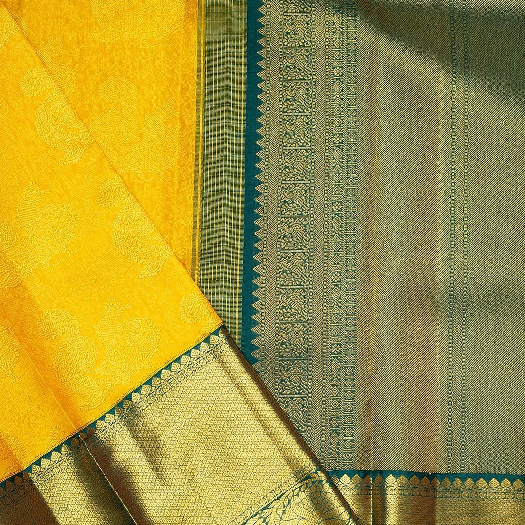 Hemali - Yellow Soft Banarasi Silk Saree with Jacquard Work and Green Dual Blouse Options