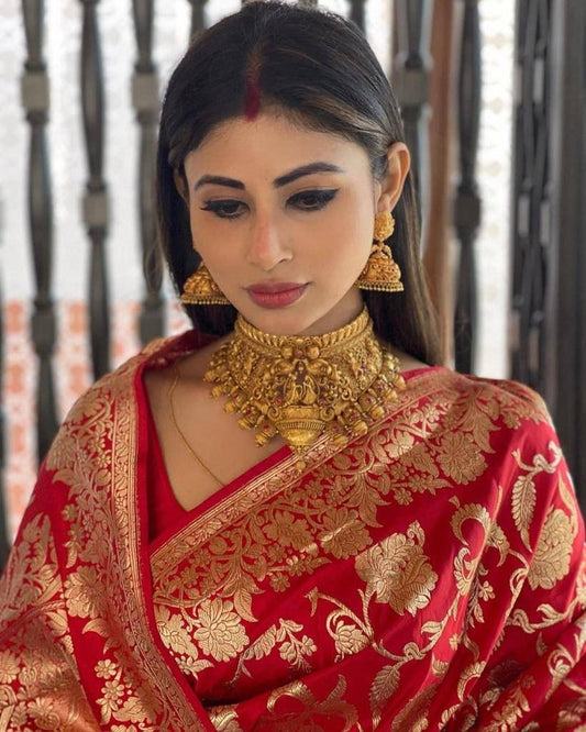 Shantibai – Red Soft Banarasi Silk Saree with Jacquard Weaving