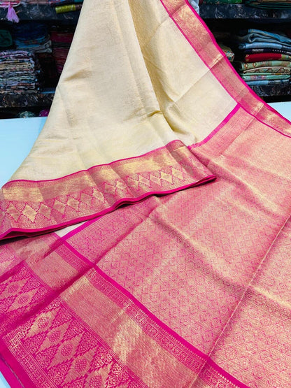 Devanshi - Beige Tissue Silk Saree with Jacquard Weaving Border