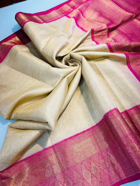 Devanshi - Beige Tissue Silk Saree with Jacquard Weaving Border