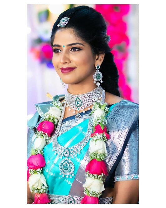 Vedhika - Firozi Banarasi Silk Saree with Blue Zari Contrast