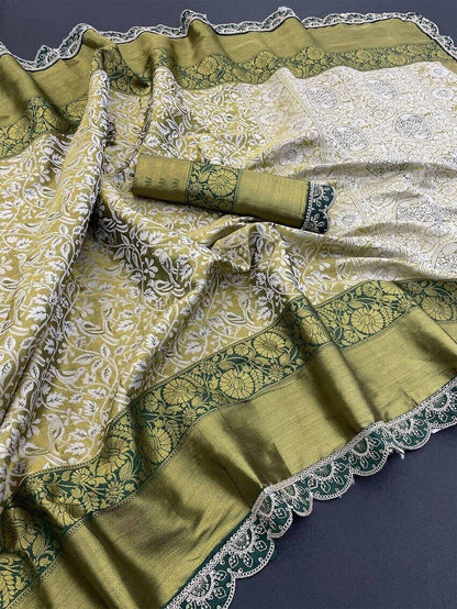 Vasundi - Green Kanjivaram Silk Saree with Royal Blue Zari Border